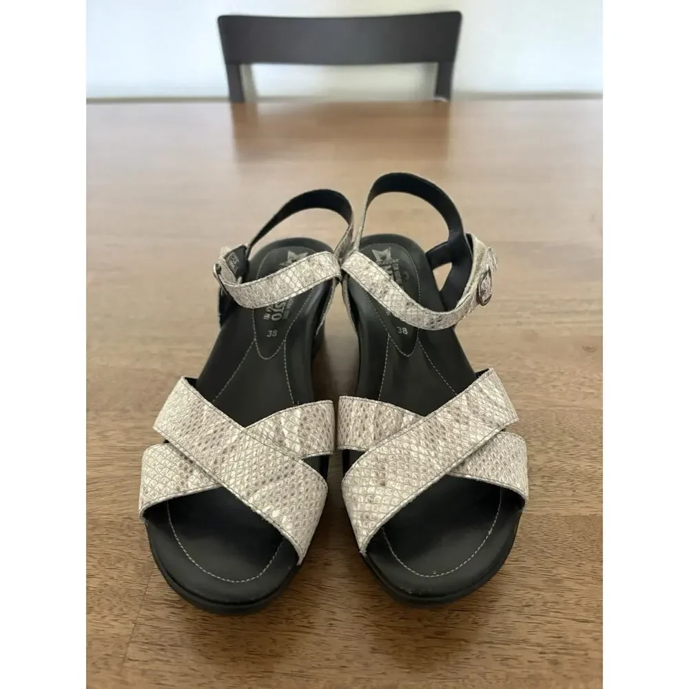 Mephisto Partelia Women's Snake Print Wedge Leather Comfort Sandals